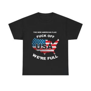 New USA Flag Unisex Heavy Cotton Tee Printed on Front - Black