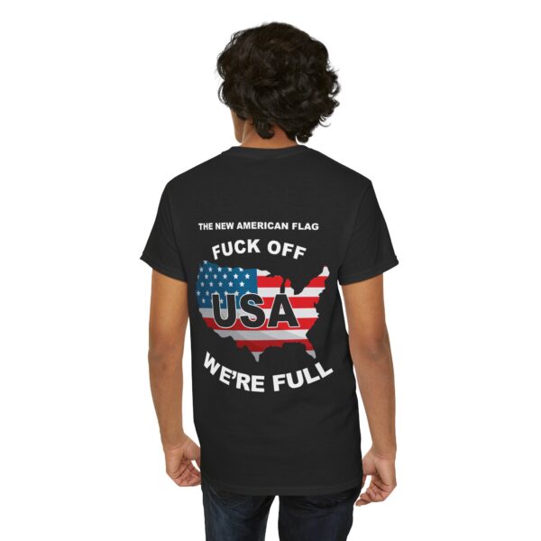 New USA Flag Unisex Heavy Cotton Tee Printed on Back - Black - Image 3