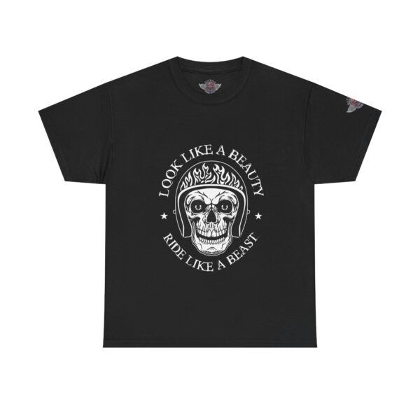 Look Like A Beauty, Ride Like A Beast - Unisex Heavy Cotton Tee - Motorcycle Statement T-Shirt for Bikers, Patriots, Gifts for Friends & Family, Casual Wear.