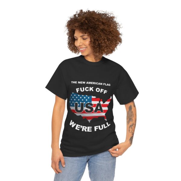 New USA Flag Unisex Heavy Cotton Tee Printed on Front - Black - Image 2