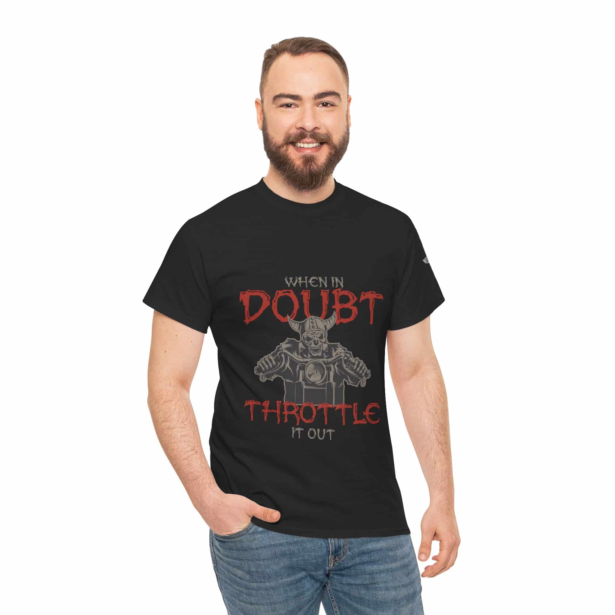 When In Doubt, Throttle It Out - Unisex Heavy Cotton Tee - Motorcycle Statement T-Shirt for Bikers, Patriots, Gifts for Friends & Family, Casual Wear. - Image 6