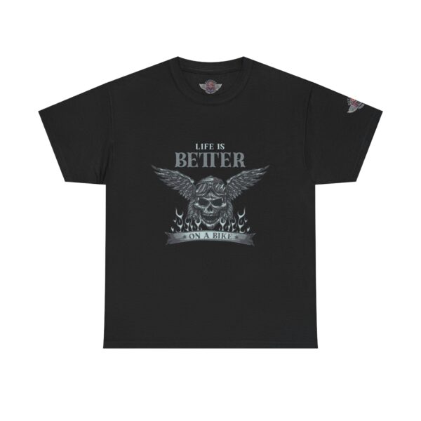 Life Is Better On A Bike - Unisex Heavy Cotton Tee - Motorcycle Statement T-Shirt for Bikers, Patriots, Gifts for Friends & Family, Casual Wear.