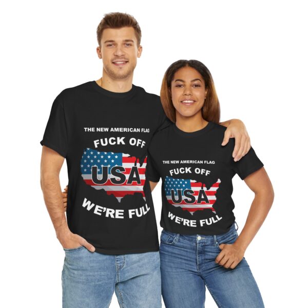 New USA Flag Unisex Heavy Cotton Tee Printed on Front - Black - Image 5
