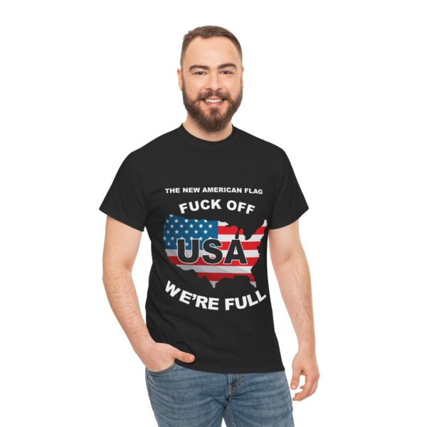 New USA Flag Unisex Heavy Cotton Tee Printed on Front - Black - Image 3