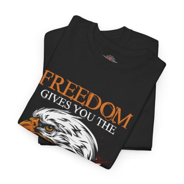 Freedom Gives You The Power To Fly - Unisex Heavy Cotton Tee - Motorcycle Statement T-Shirt for Bikers, Patriots, Gifts for Friends & Family, Casual Wear. - Image 3