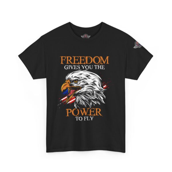 Freedom Gives You The Power To Fly - Unisex Heavy Cotton Tee - Motorcycle Statement T-Shirt for Bikers, Patriots, Gifts for Friends & Family, Casual Wear. - Image 2