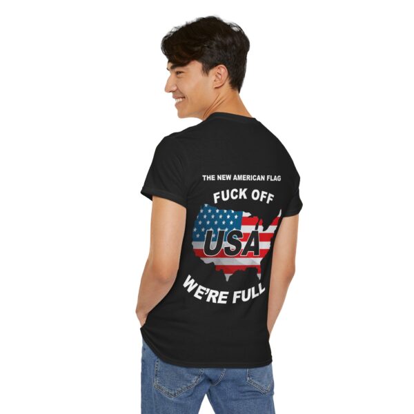 New USA Flag Unisex Heavy Cotton Tee Printed on Back - Black - Image 5
