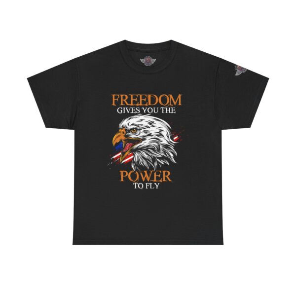 Freedom Gives You The Power To Fly - Unisex Heavy Cotton Tee - Motorcycle Statement T-Shirt for Bikers, Patriots, Gifts for Friends & Family, Casual Wear.