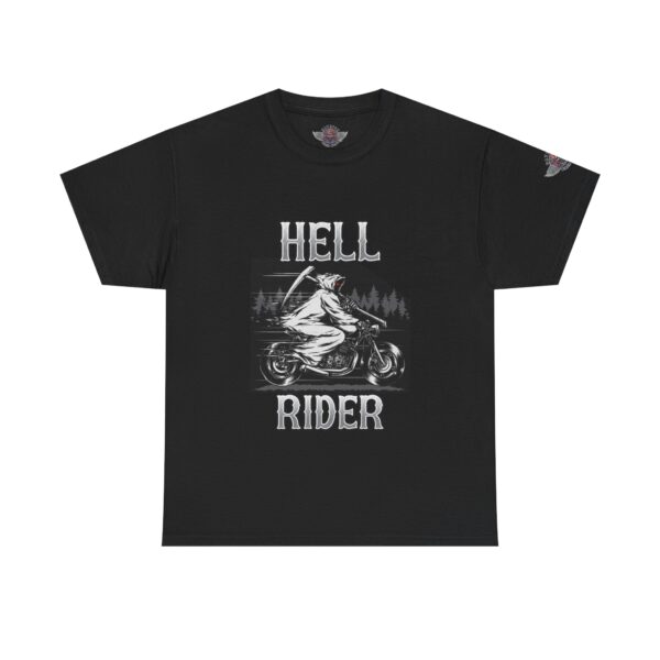 Hell Rider - Unisex Heavy Cotton Tee - Motorcycle Statement T-Shirt for Bikers, Patriots, Gifts for Friends & Family, Casual Wear.