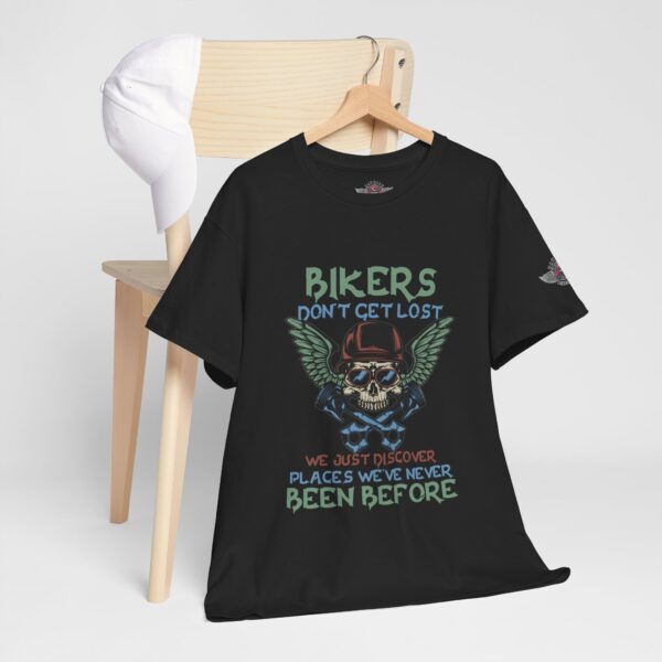 Bikers Don't Get Lost, We Just Discover Places We've Never Been Before - Unisex Heavy Cotton Tee - Motorcycle Statement T-Shirt for Bikers, Patriots, Gifts for Friends & Family, Casual Wear. - Image 5