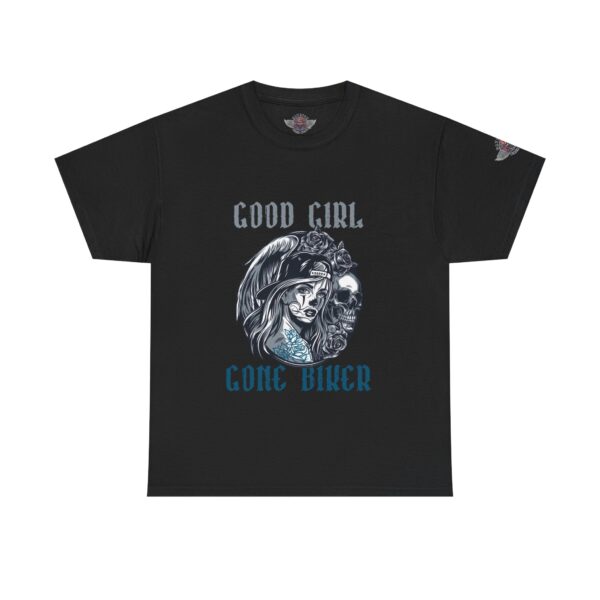 Good Girl Gone Biker - Unisex Heavy Cotton Tee - Motorcycle Statement T-Shirt for Bikers, Patriots, Gifts for Friends & Family, Casual Wear.