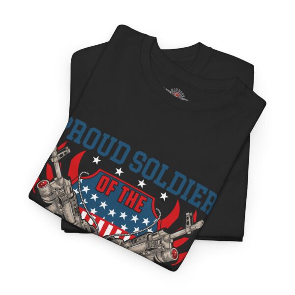 Proud Soldier Of The US Military - Unisex Heavy Cotton Tee - Bold Political Statement T-Shirt for Patriots, Gifts for Supporters, Political Apparel, Casual Wear, Election [...] - Image 3