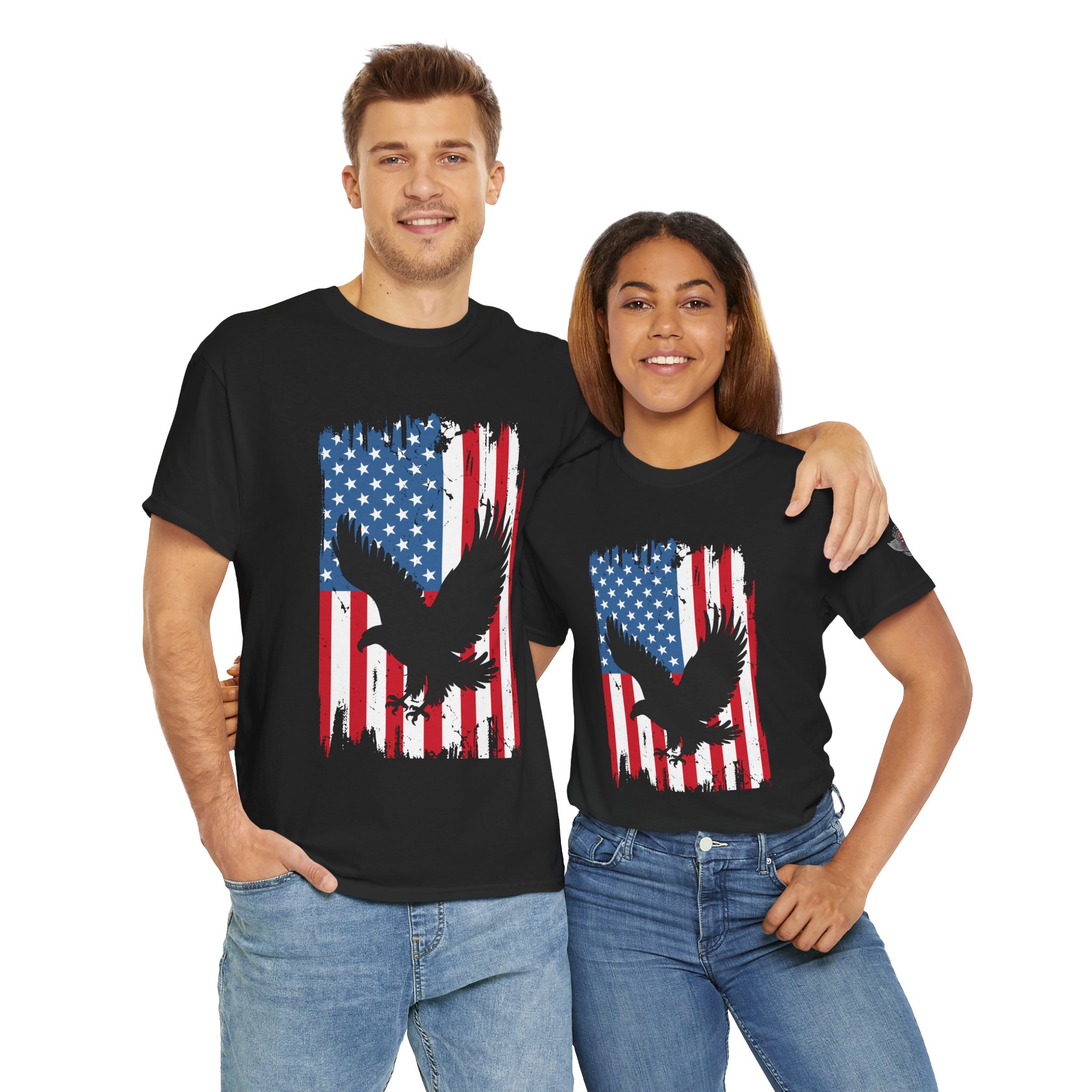 American Flag With Eagle 2 - Unisex Heavy Cotton Tee - Motorcycle Statement T-Shirt for Bikers, Patriots, Gifts for Friends & Family, Casual Wear. - Image 12