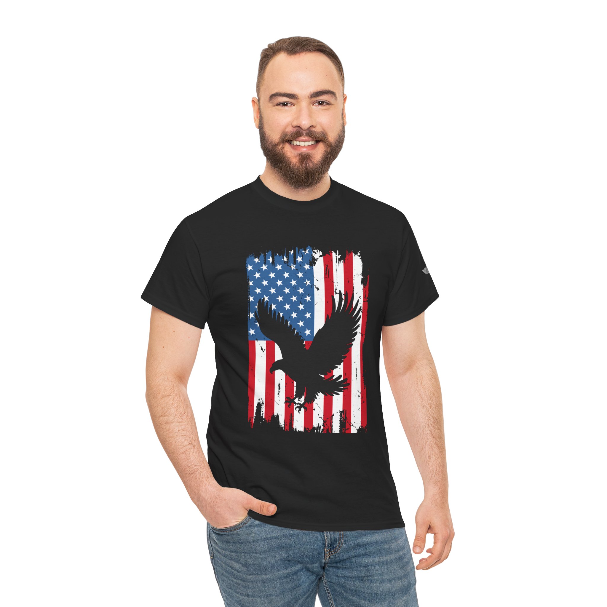 American Flag With Eagle 2 - Unisex Heavy Cotton Tee - Motorcycle Statement T-Shirt for Bikers, Patriots, Gifts for Friends & Family, Casual Wear. - Image 6