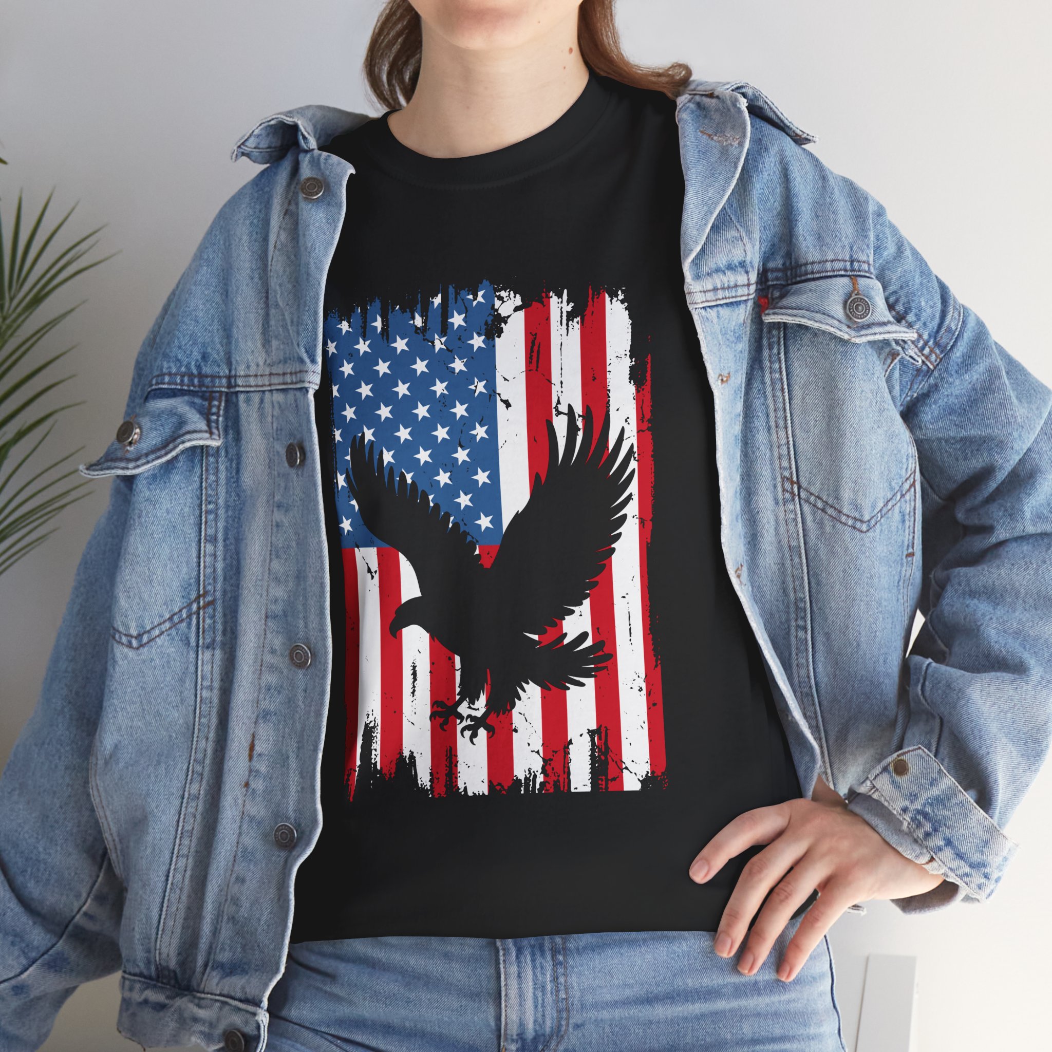 American Flag With Eagle 2 - Unisex Heavy Cotton Tee - Motorcycle Statement T-Shirt for Bikers, Patriots, Gifts for Friends & Family, Casual Wear. - Image 7