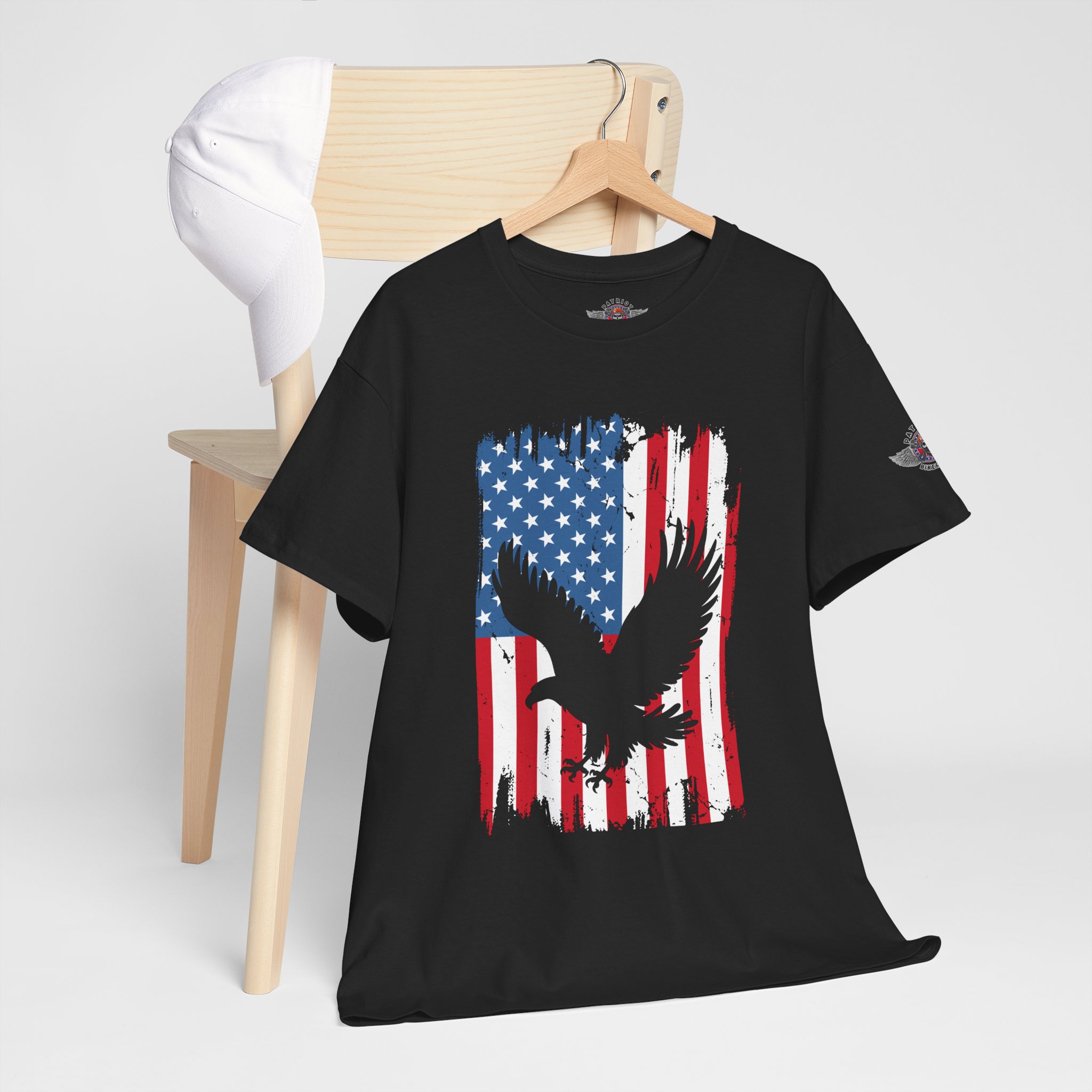 American Flag With Eagle 2 - Unisex Heavy Cotton Tee - Motorcycle Statement T-Shirt for Bikers, Patriots, Gifts for Friends & Family, Casual Wear. - Image 5