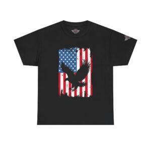American Flag With Eagle 2 - Unisex Heavy Cotton Tee - Motorcycle Statement T-Shirt for Bikers, Patriots, Gifts for Friends & Family, Casual Wear.