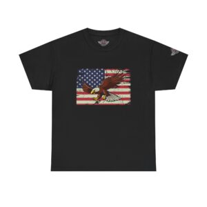 American Flag With Eagle - Unisex Heavy Cotton Tee - Motorcycle Statement T-Shirt for Bikers, Patriots, Gifts for Friends & Family, Casual Wear.