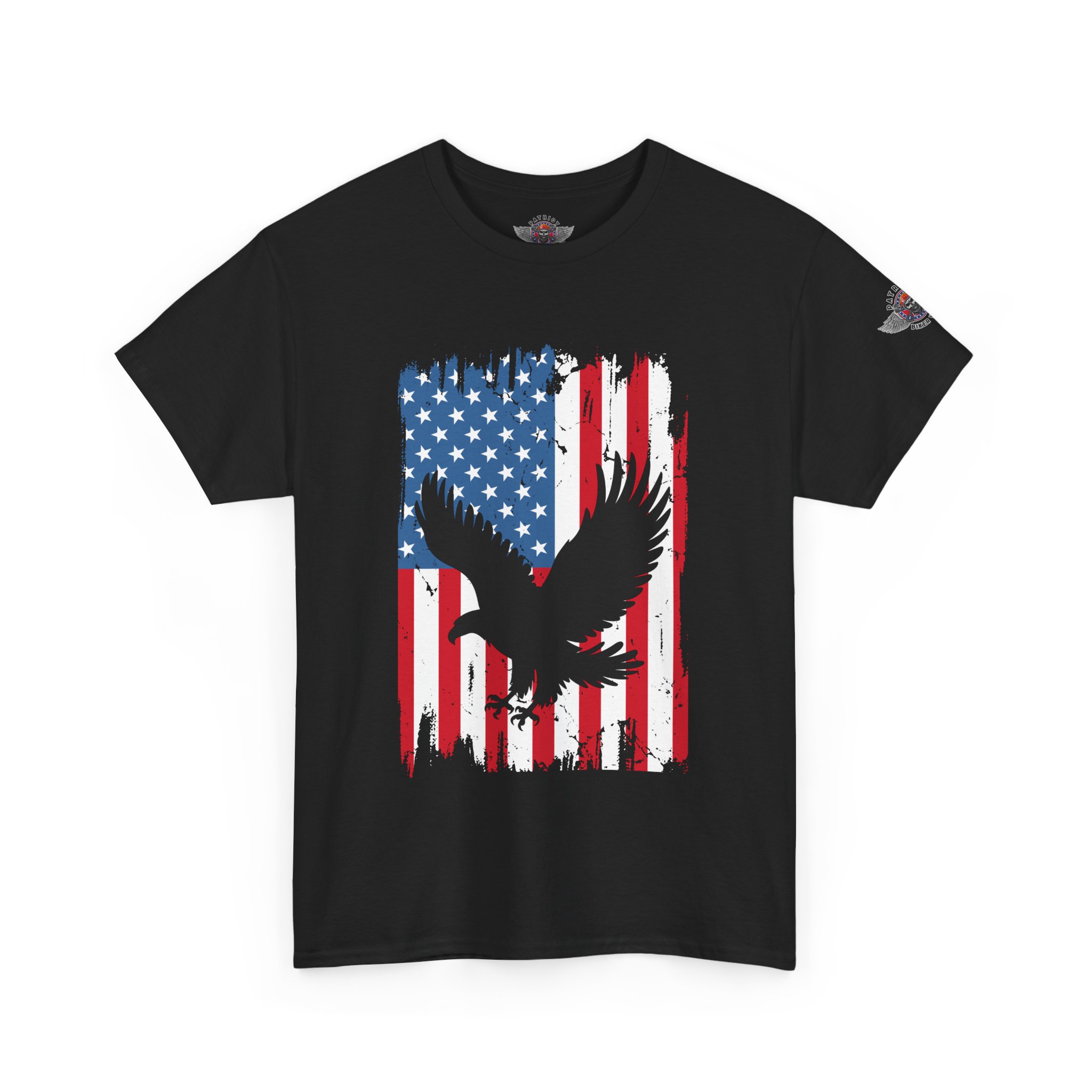 American Flag With Eagle 2 - Unisex Heavy Cotton Tee - Motorcycle Statement T-Shirt for Bikers, Patriots, Gifts for Friends & Family, Casual Wear. - Image 2
